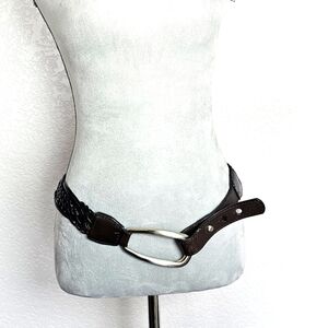Coldwater Creek Leather Weave Drop Waist Hung Belt Black